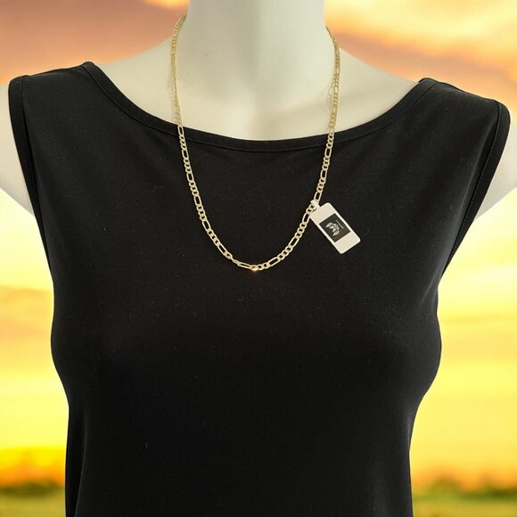 Primus Yellow Gold Plated Figaro Chain Necklace 22" Long, 3.6mm Wide - Picture 6 of 8